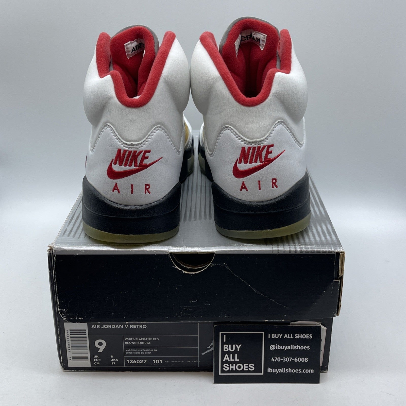 Size 9 - Air Jordan 5 Retro 2000 White Fire Red Black Leather (136027-101)