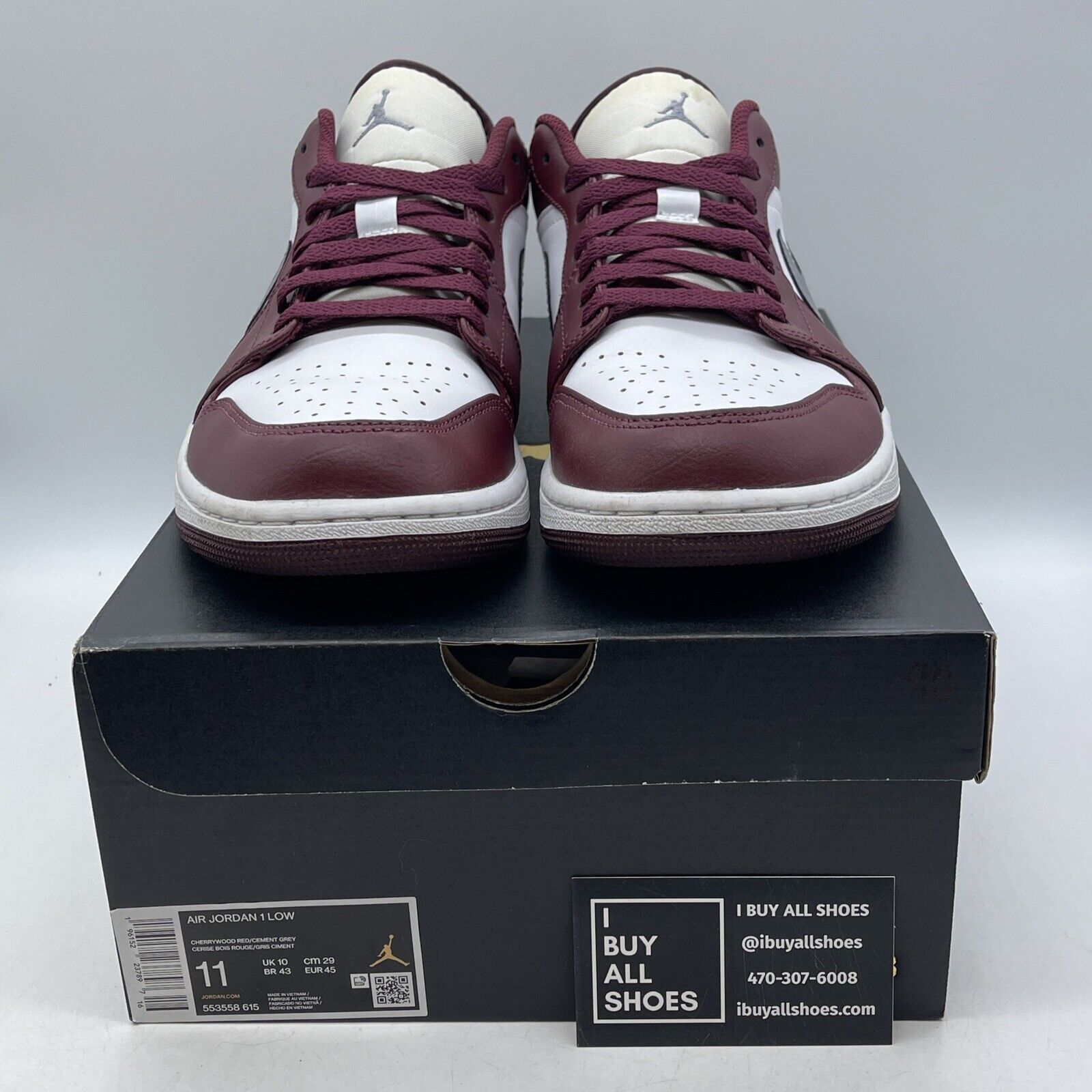 Size 11 - Jordan 1 Low Cherrywood Red Burgundy White Leather (553558-615)