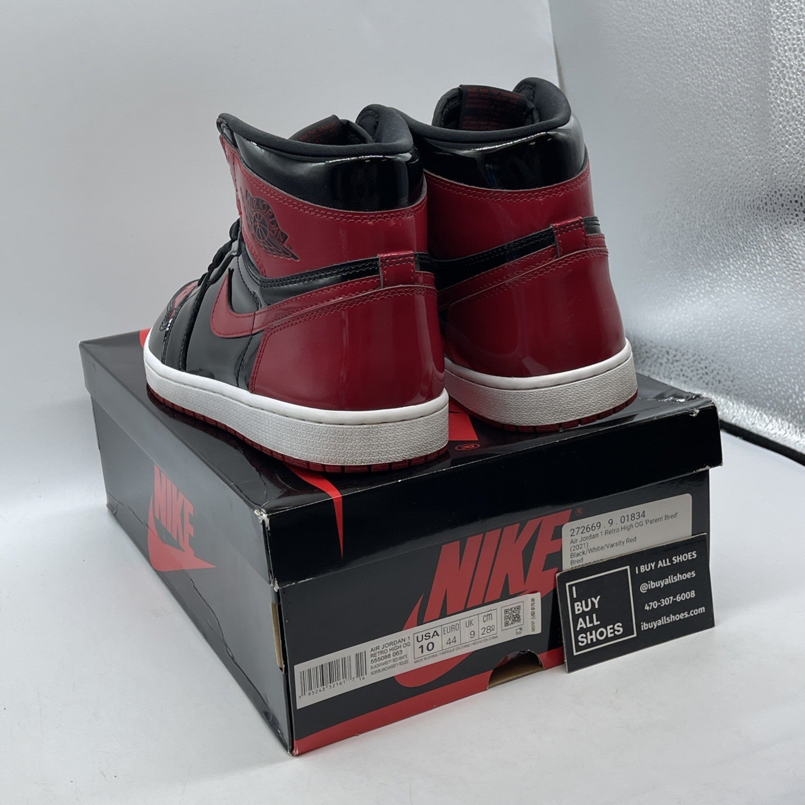 Size 10 - Jordan 1 Retro OG High Patent Bred Red Black Leather (555088-063)