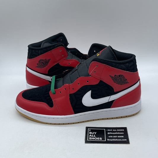 Size 11.5 - Air Jordan 1 SE Mid Christmas Black Red Suede Leather (DQ8417-006)