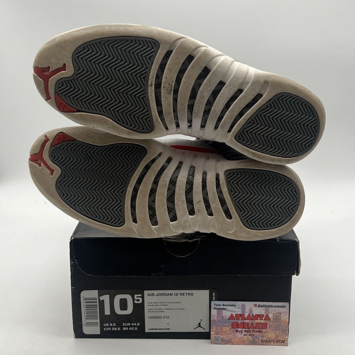 Size 10.5 - Air Jordan 12 Retro Cool Grey White Orange Suede (130690-012)