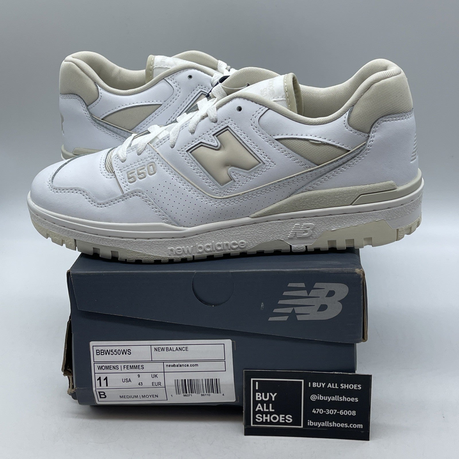 Size 11W - New Balance 550 Silver Birch White Leather (BBW550WS)