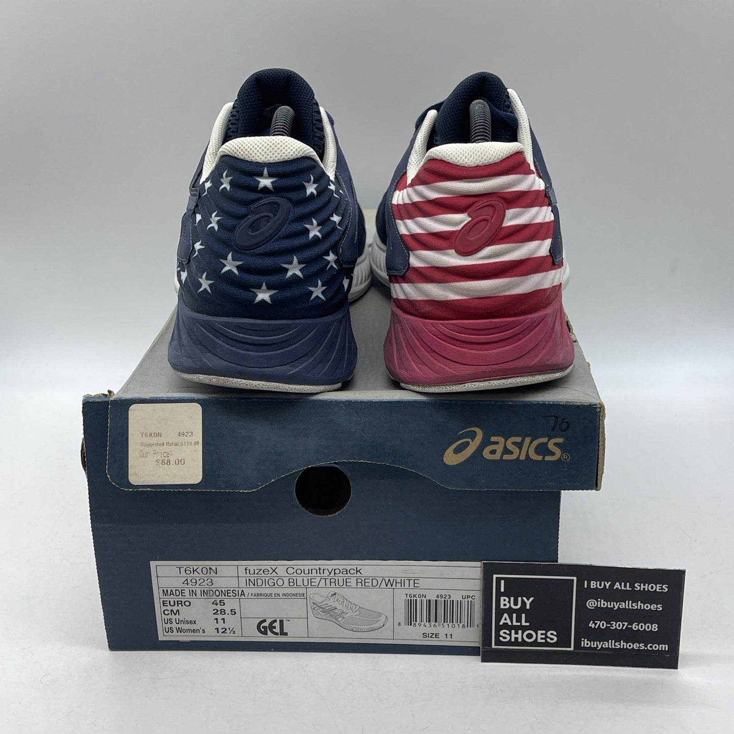 Size 11 - Asics FuzeX Country Pack USA  Running Trainers Navy (T6K0N)