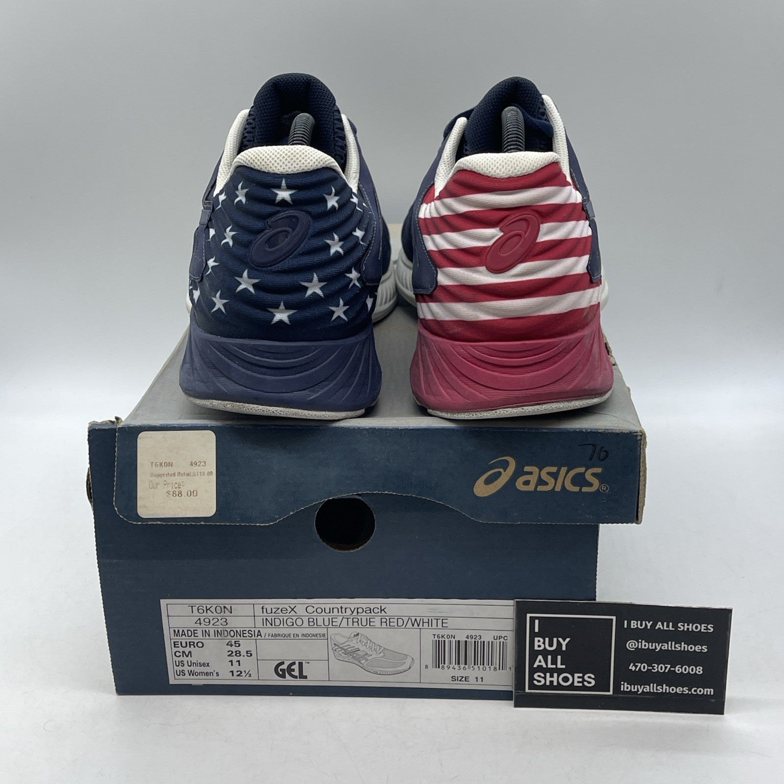 Size 11 - Asics FuzeX Country Pack USA  Running Trainers Navy (T6K0N)