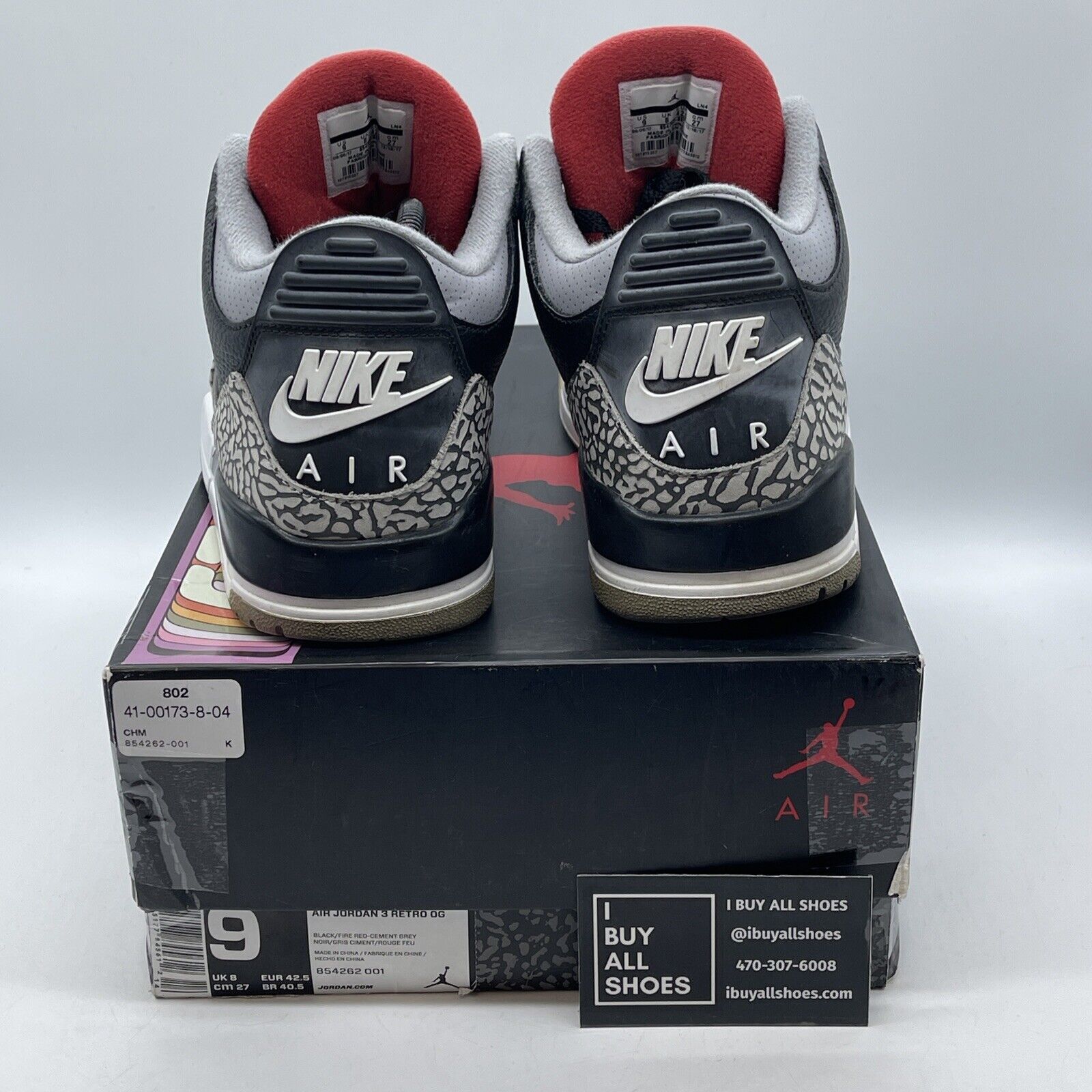 Size 9 - Jordan 3 Retro OG Mid Black Cement Grey Suede Leather (854262-001)