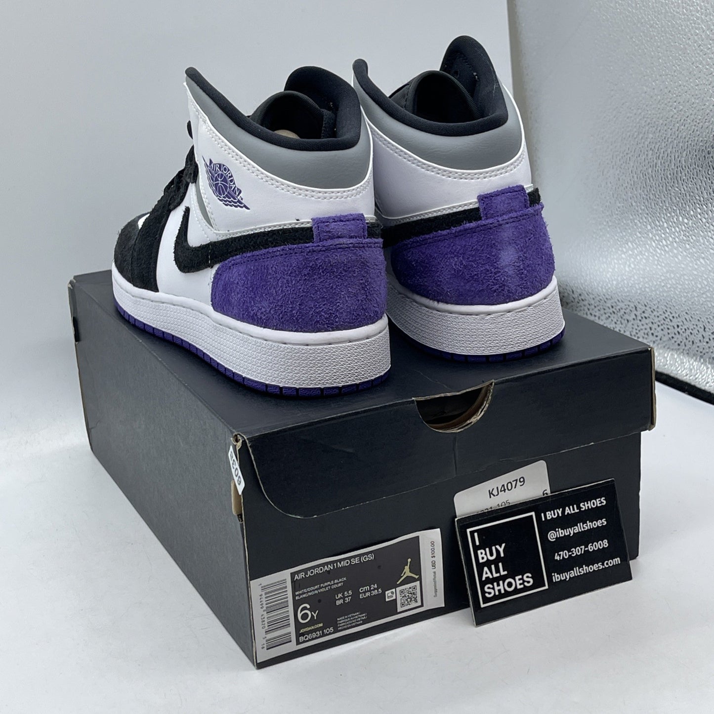 Size 6Y - Air Jordan 1 SE Mid Varsity Purple Black White Leather (BQ6931-105)