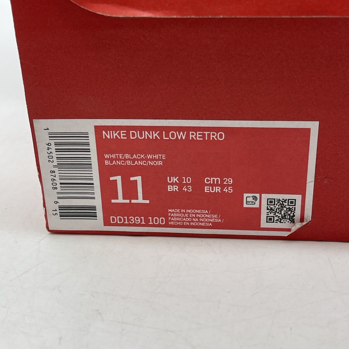 Size 11.5 - Nike Dunk Low Black White Leather (DD1391-100)