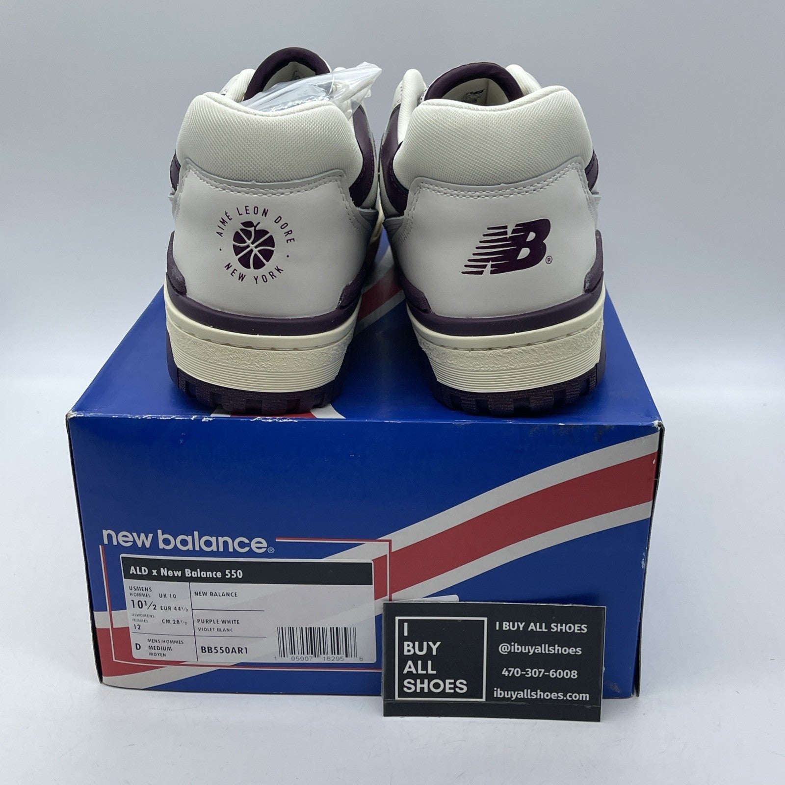 Size 10.5 - New Balance Aimé Leon Dore x 550 Purple White Leather (BB550AR1)