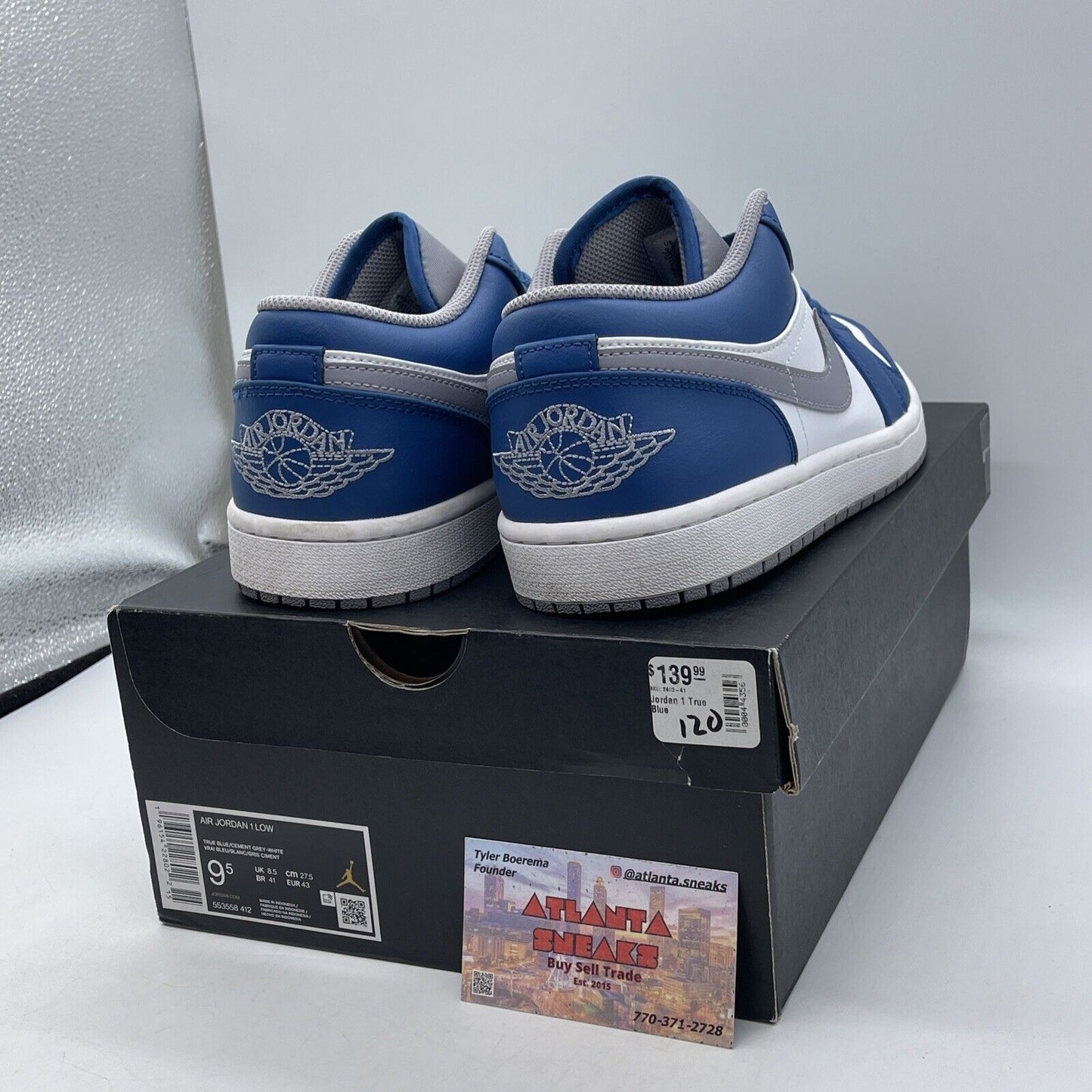 Size 9.5 - Jordan 1 Low True Blue Cement Silver White Leather (553558-412)