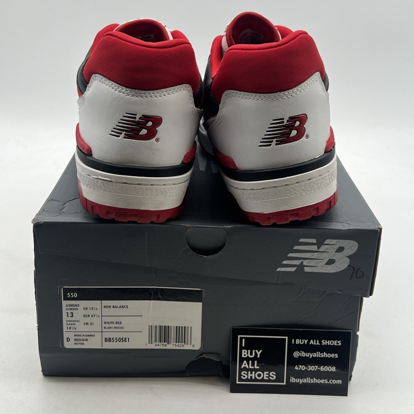 Size 13 - New Balance 550 Men's (BB550SE1) White Team Red Leather Athletic Shoes