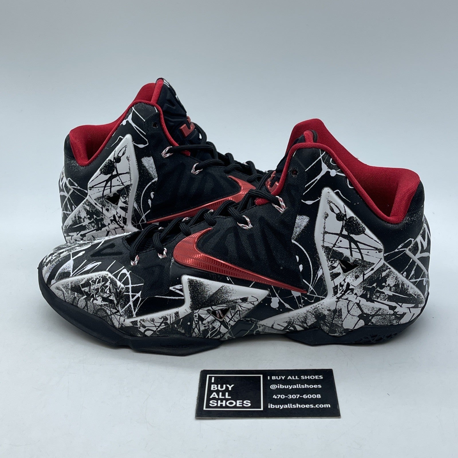 Size 9.5 - Nike LeBron 11 Graffiti Black White Red (616175-100)