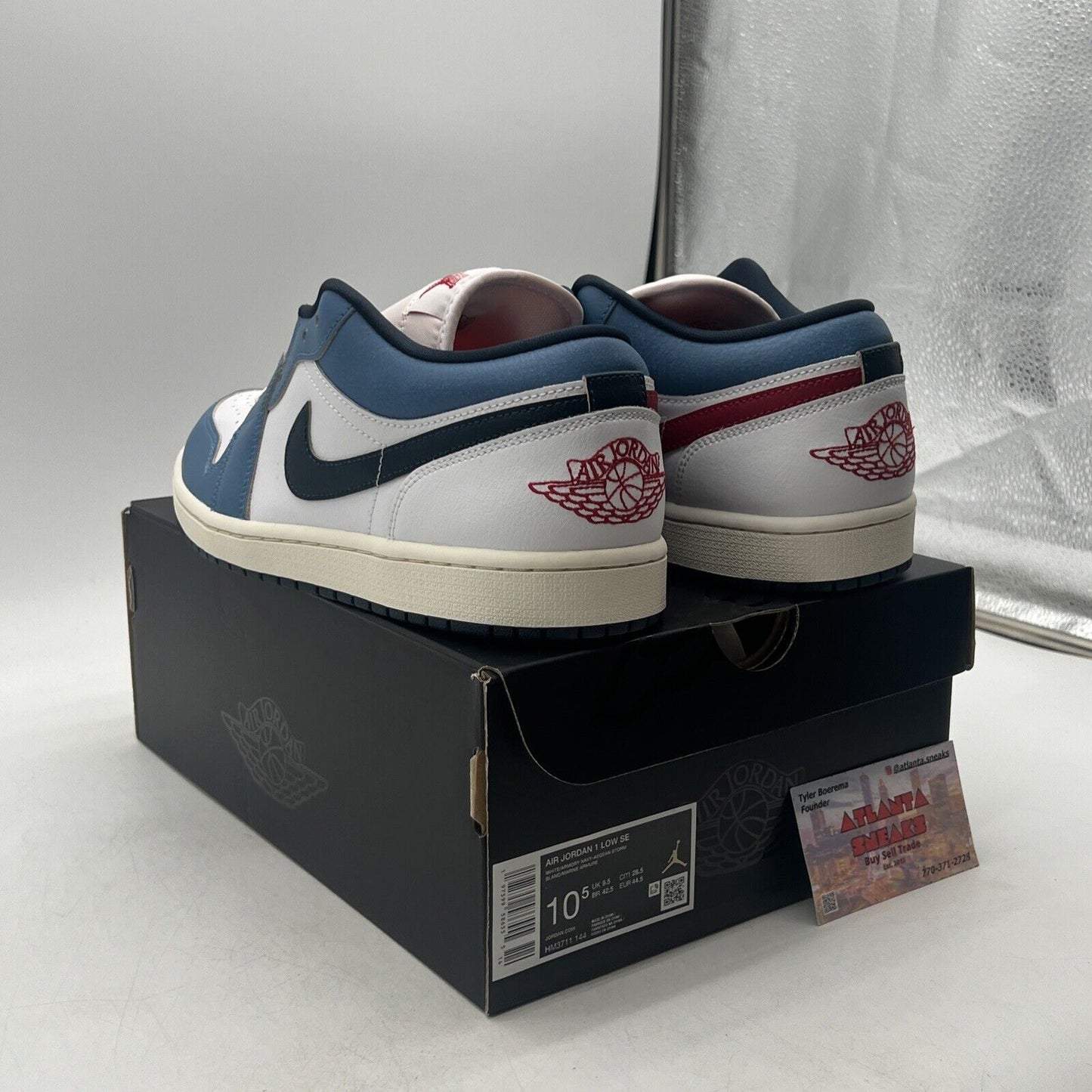 Size 10.5 - Nike Air Jordan 1 Low SE Shoes White Armory Navy (HM3711-144)