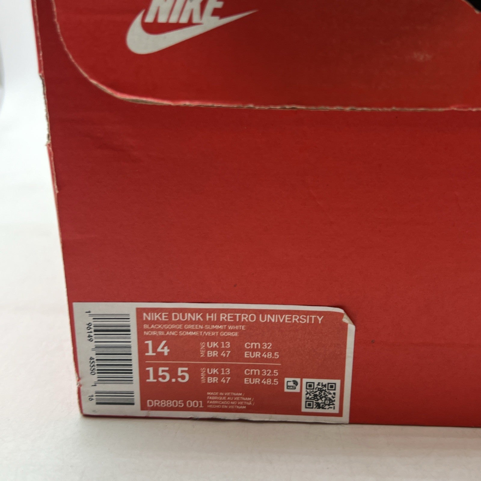 Size 14 - Nike Dunk High Chenille Swoosh - Gorge Green (DR8805-001)
