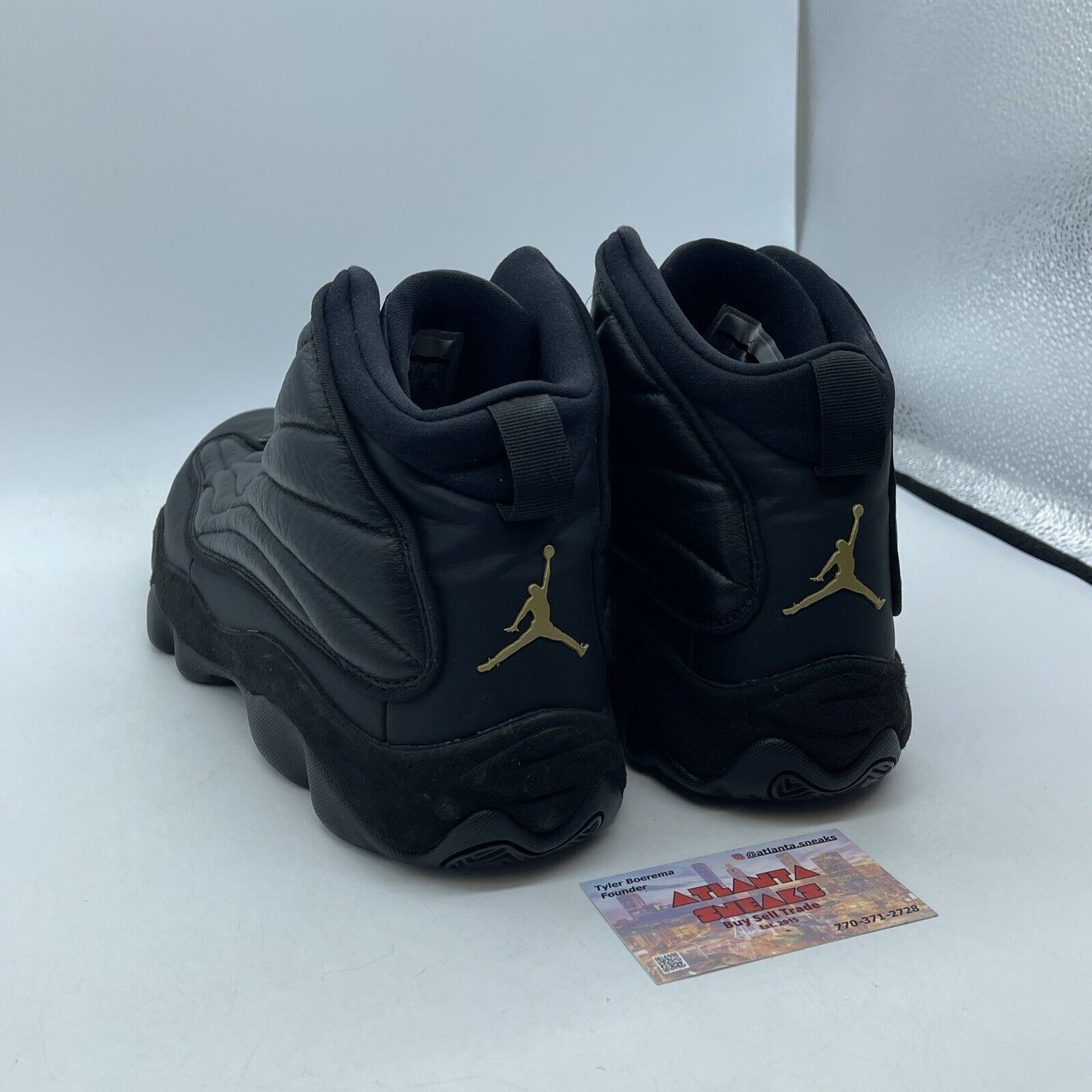 Size 12 - Jordan Pro Strong Black Metallic Gold Black Leather Suede (407285-010)
