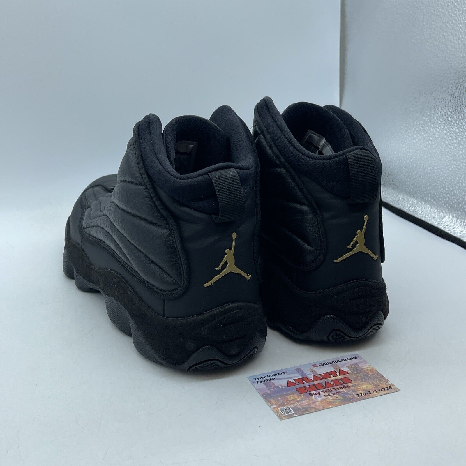 Size 12 - Jordan Pro Strong Black Metallic Gold Black Leather Suede (407285-010)