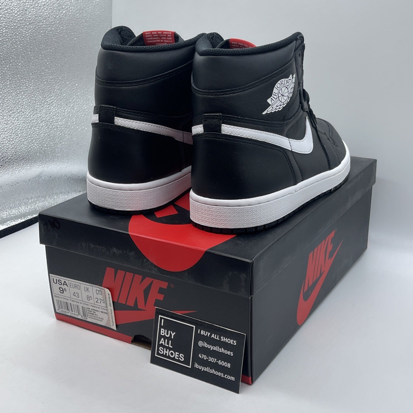Size 9.5 - Air Jordan 1 Retro OG Prm High Yin Yang Black Leather (555088-011)