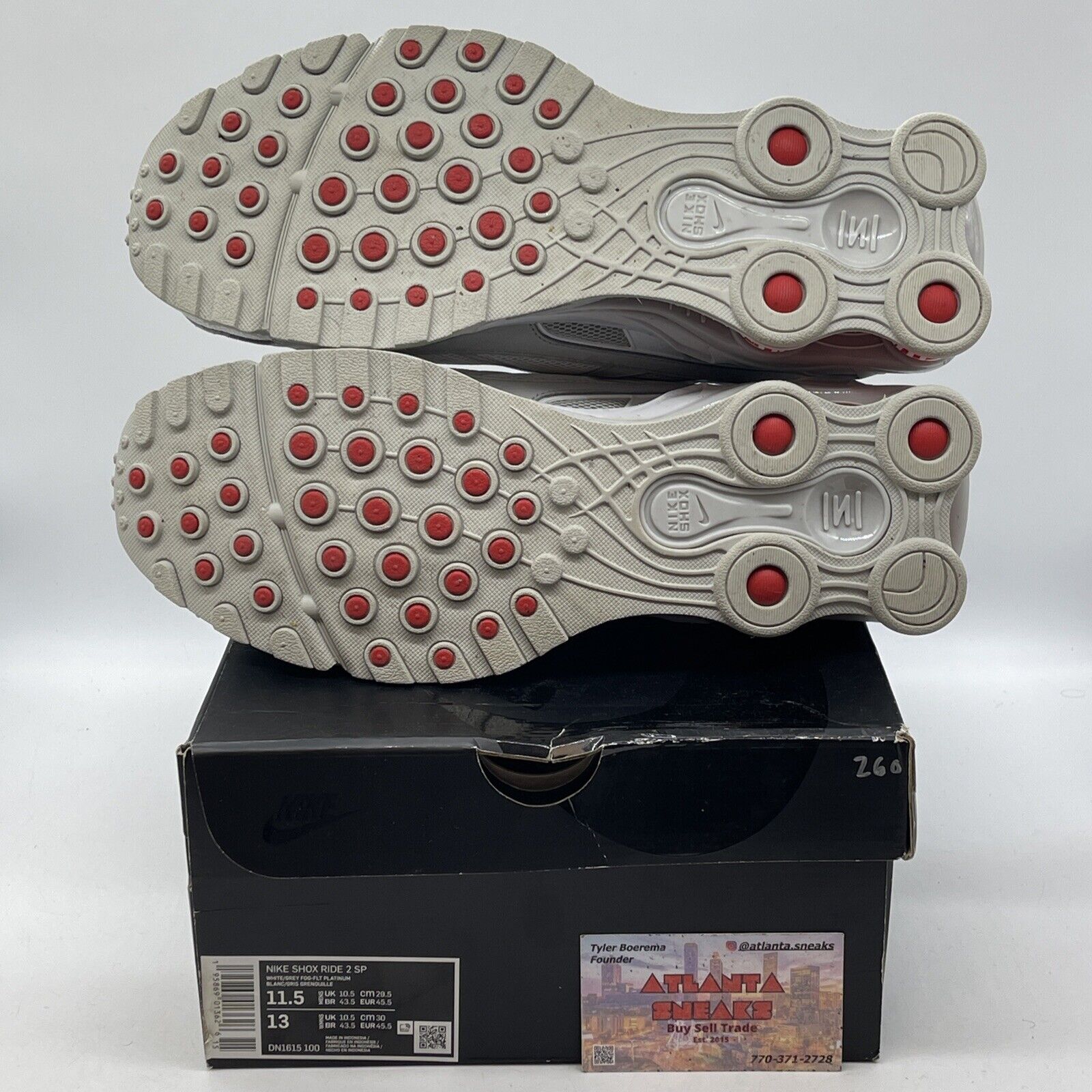 Size 11.5 - Nike Supreme x Shox Ride 2 White Grey Red Suede Leather (DN1615-100)