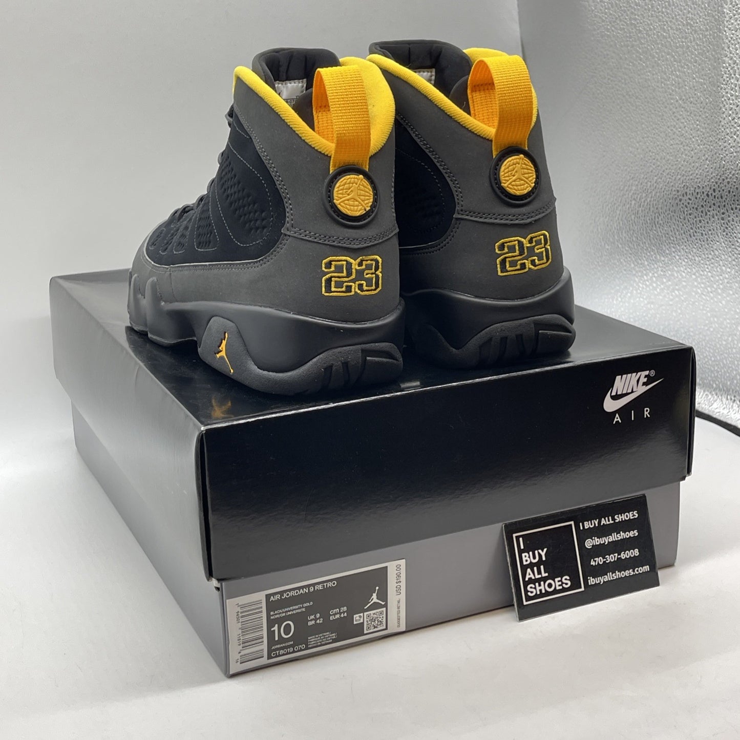 Size 10 - Jordan 9 Retro Black Yellow Grey Suede (CT8019-070)
