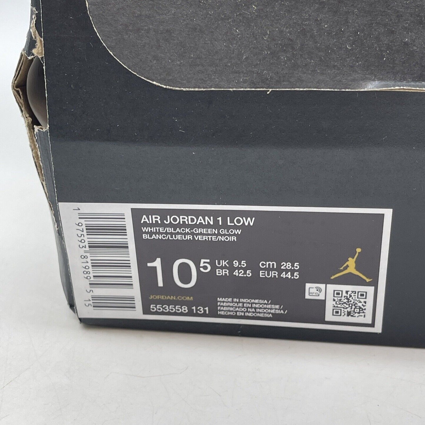 Size 10.5 - Air Jordan 1 Low Green Glow Black White Leather (553558-131)
