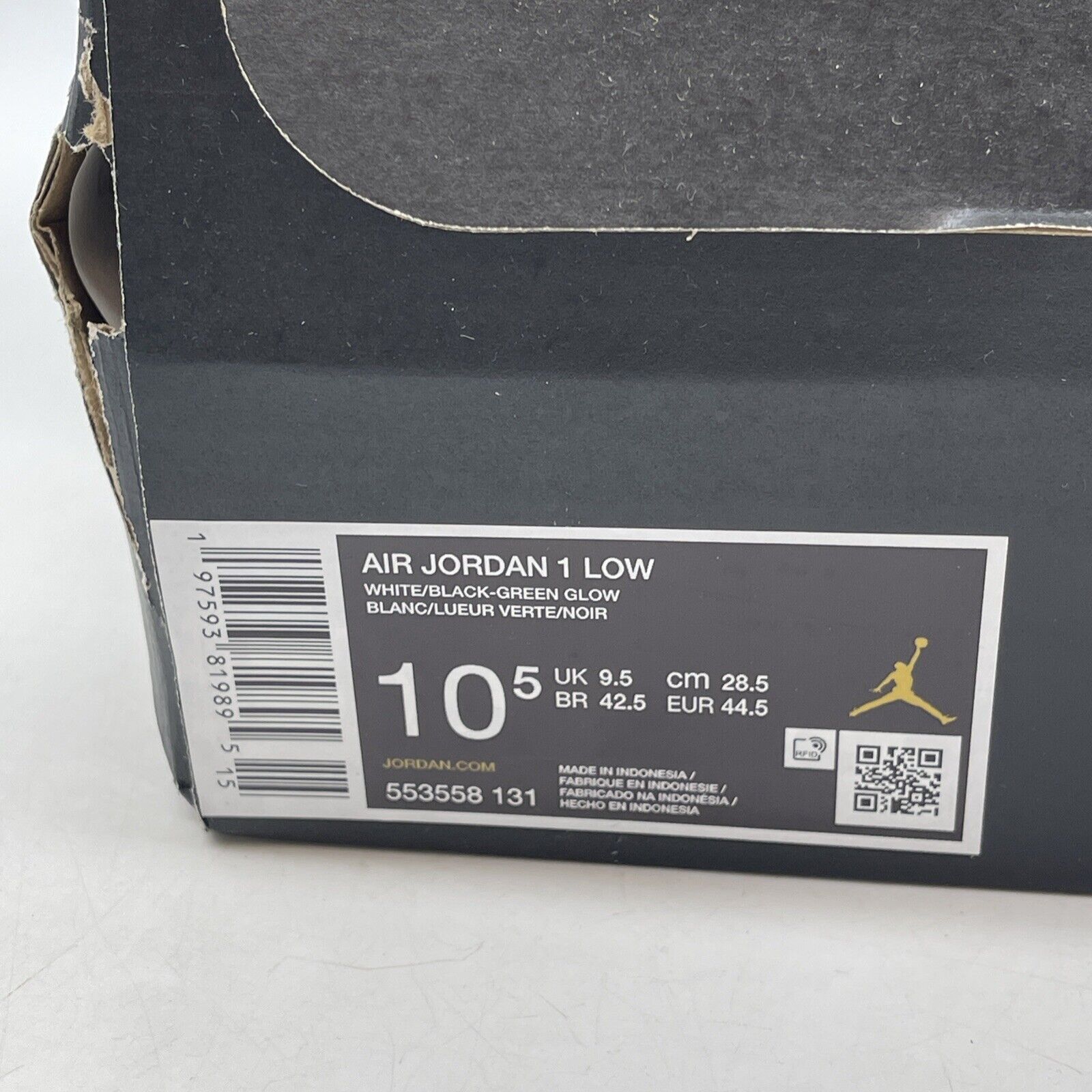 Size 10.5 - Air Jordan 1 Low Green Glow Black White Leather (553558-131)