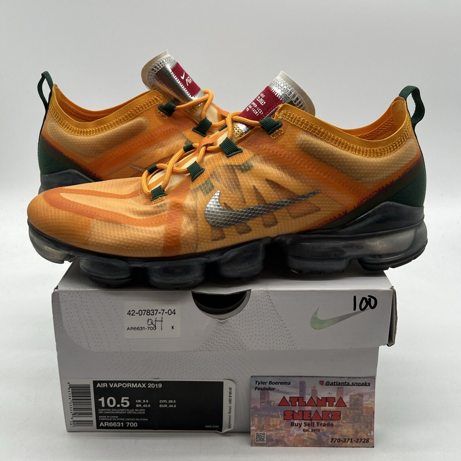 Size 10.5 - Nike Air VaporMax 2019 Canyon Gold Grey Orange Green (AR6631-700)