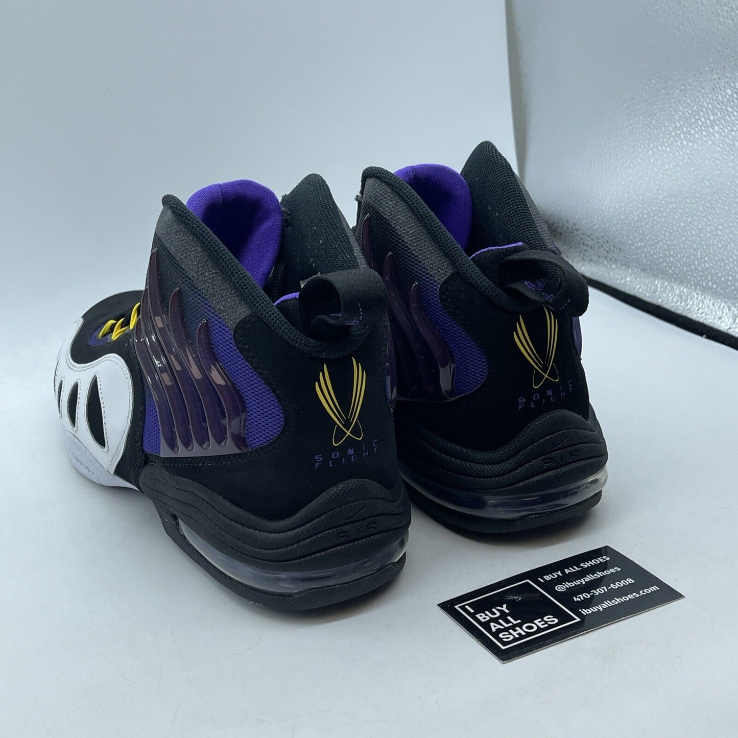 Size 12 - Nike Sonic Flight Black Purple Venom White Suede Leather (641333-001)