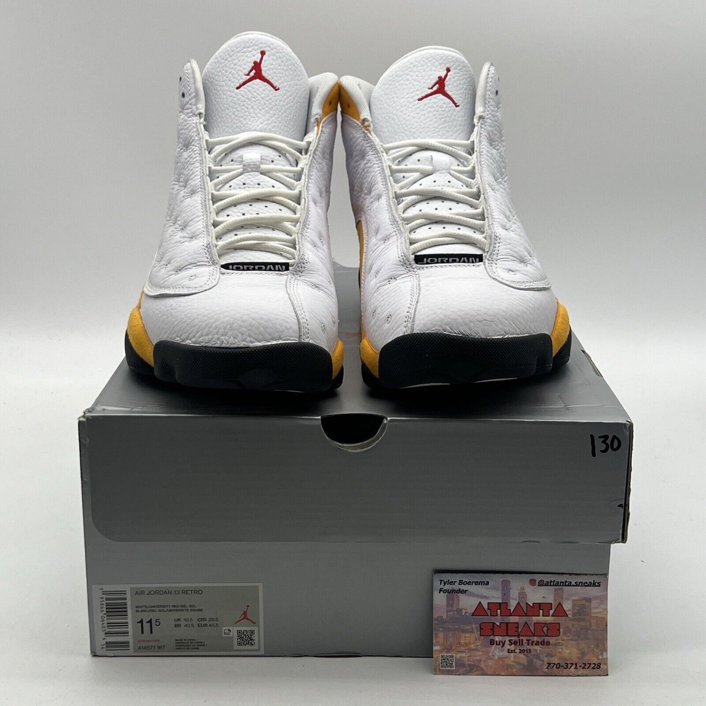 Size 11.5 - Jordan 13 Del Sol 2022 Black White Yellow Suede Leather (414571-167)