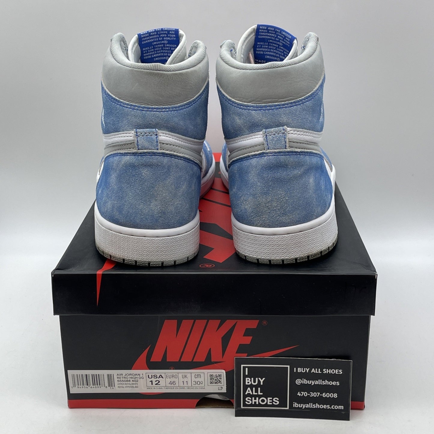 Size 12 - Jordan 1 Retro OG High Hyper Royal White Blue Suede (555088-402)