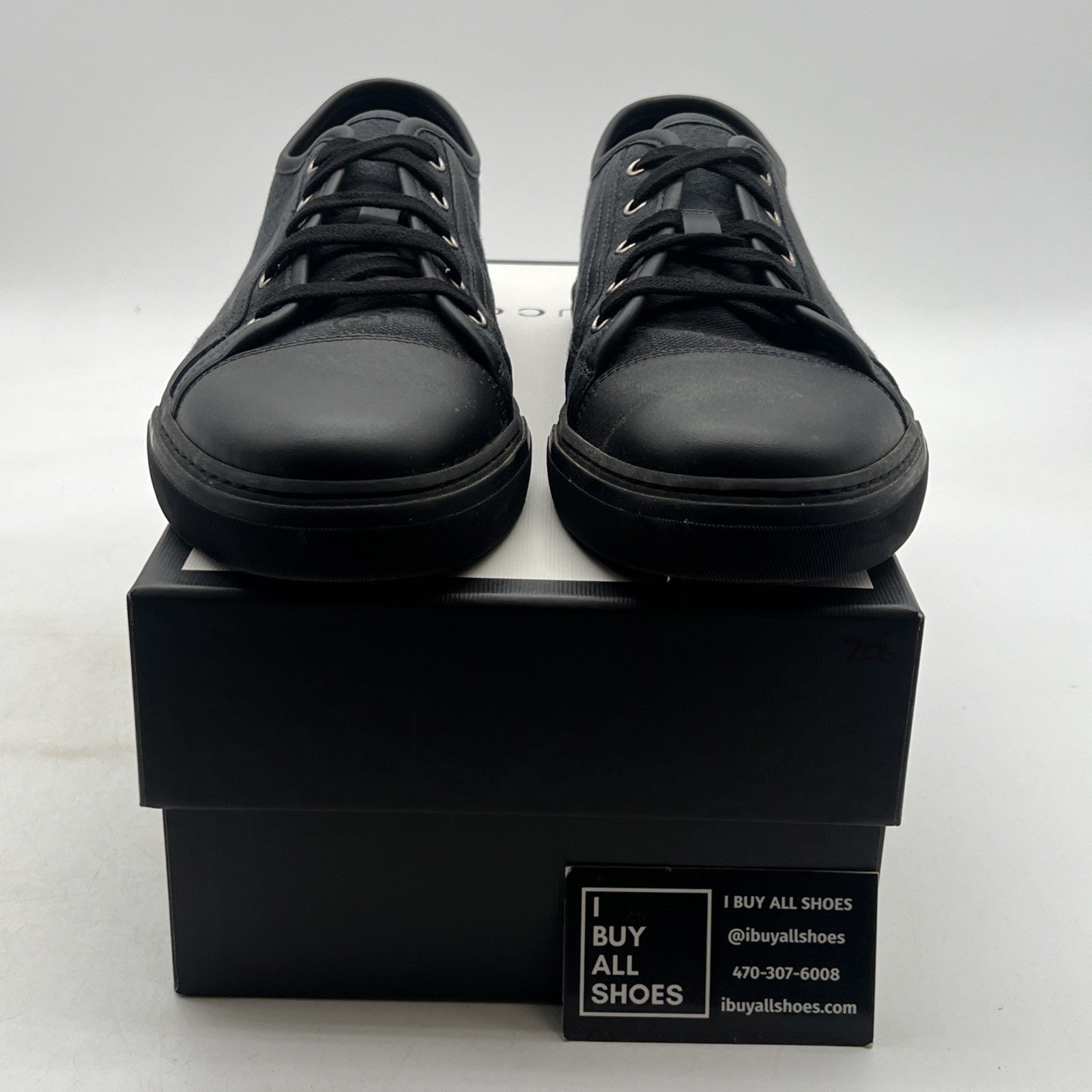 Size 11.5G - GUCCI GG Canvas Leather Low Top Sneakers Blackmade in ITALY