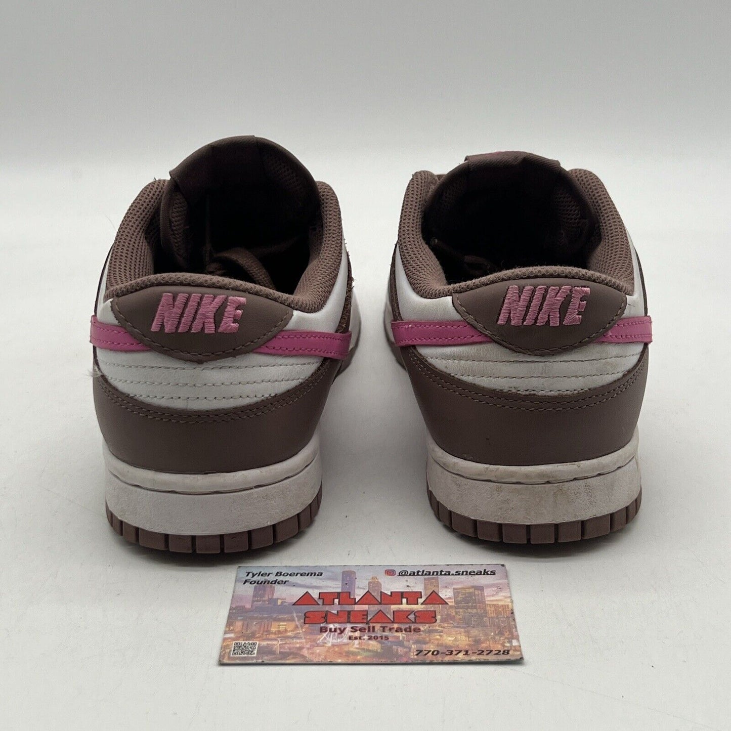 Size 9.5W - Nike Dunk Low Smokey Mauve Playful Pink White Leather (FZ3611-208)