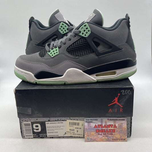 Size 9 - Jordan 4 Retro Green Glow 2013 Grey Black White Suede (308497-033)