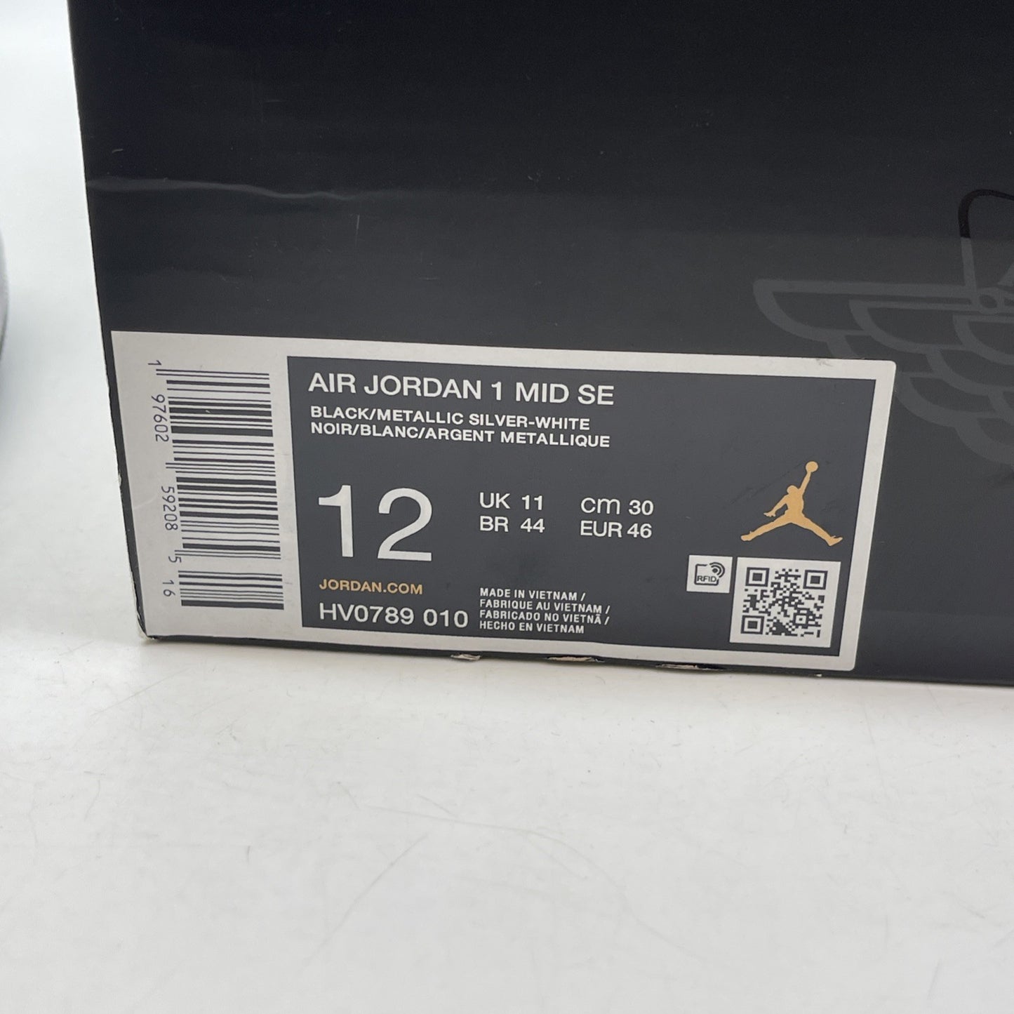Size 12 - Air Jordan 1 SE Mid Black White Metallic Silver Leather (HV0789-010)