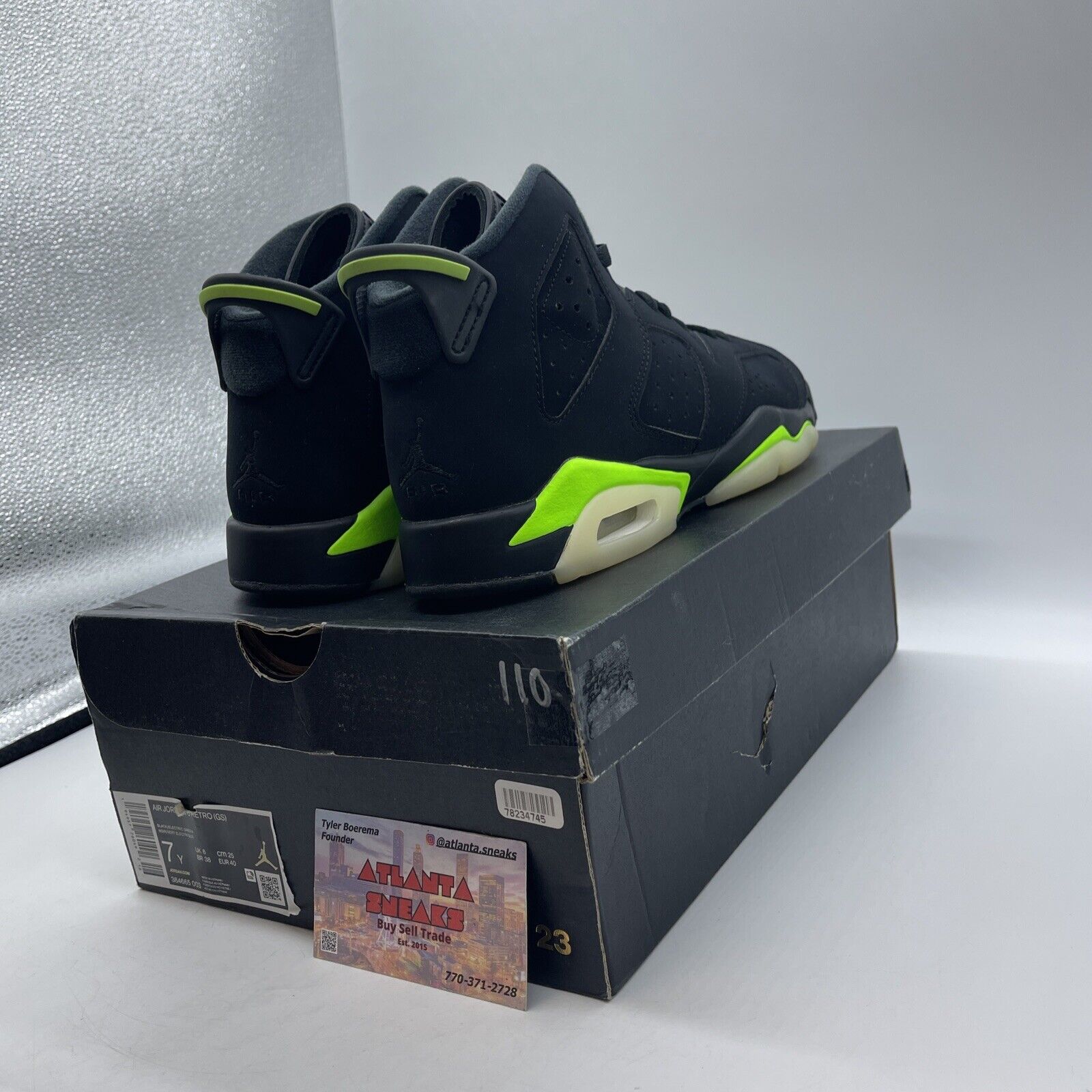 Size 7Y (GS) - Jordan 6 Retro Mid Electric Green Black Suede (384665-003)