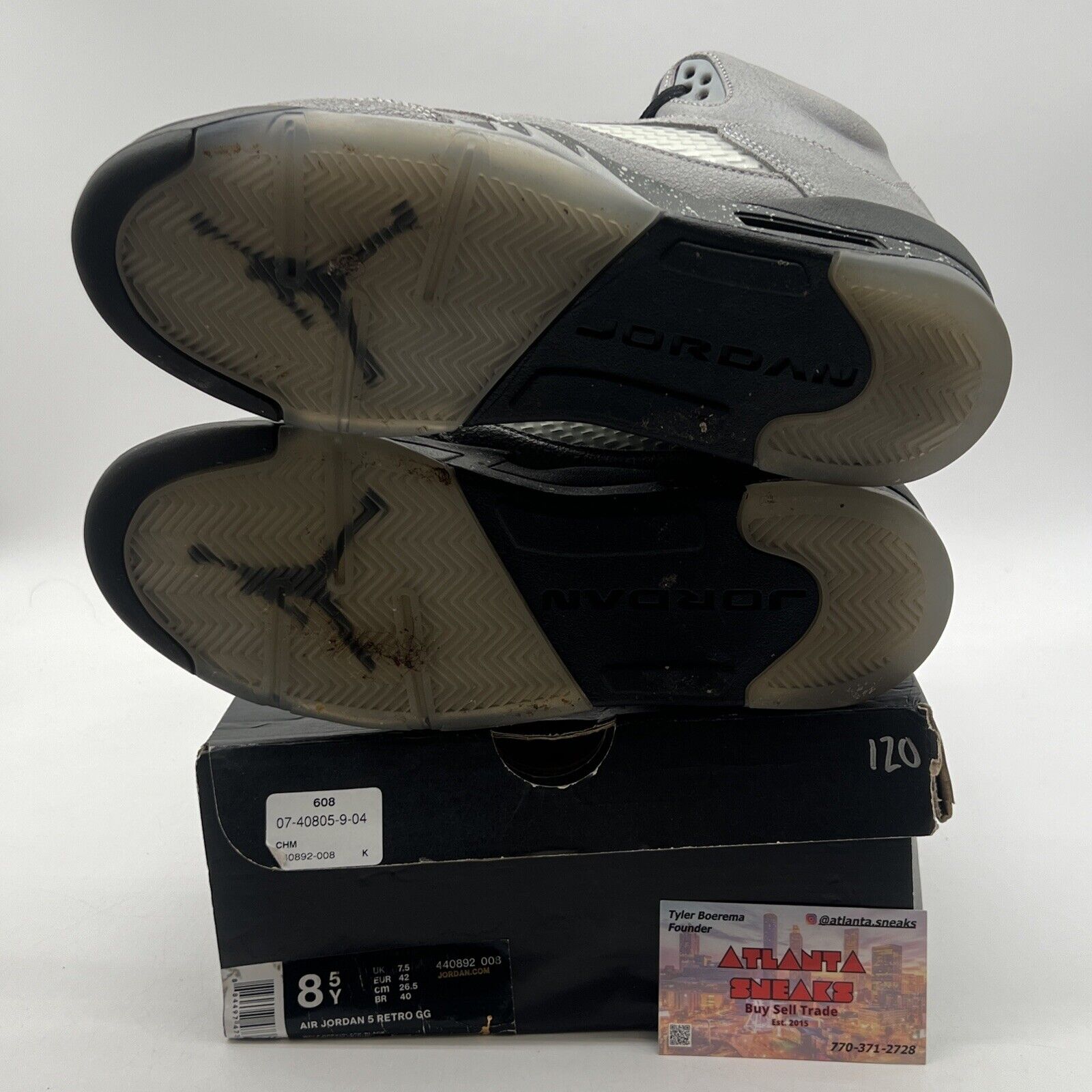 Size 8.5Y - Jordan 5 Retro Mid Wolf Grey - (440892-008) Black