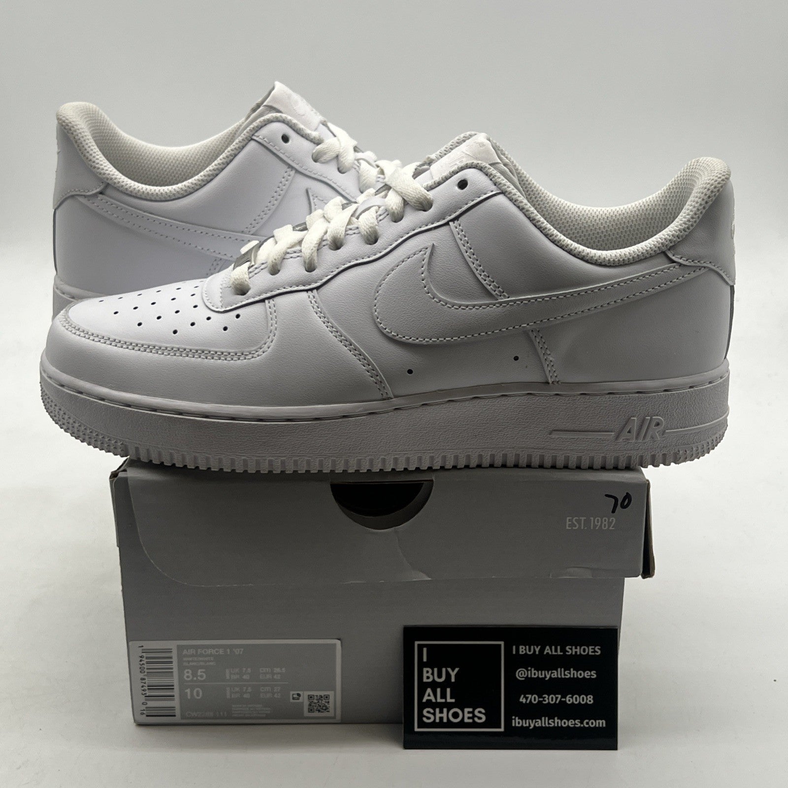 Size 8.5 - Nike Air Force 1 '07 Low Triple White (CW2288-111)