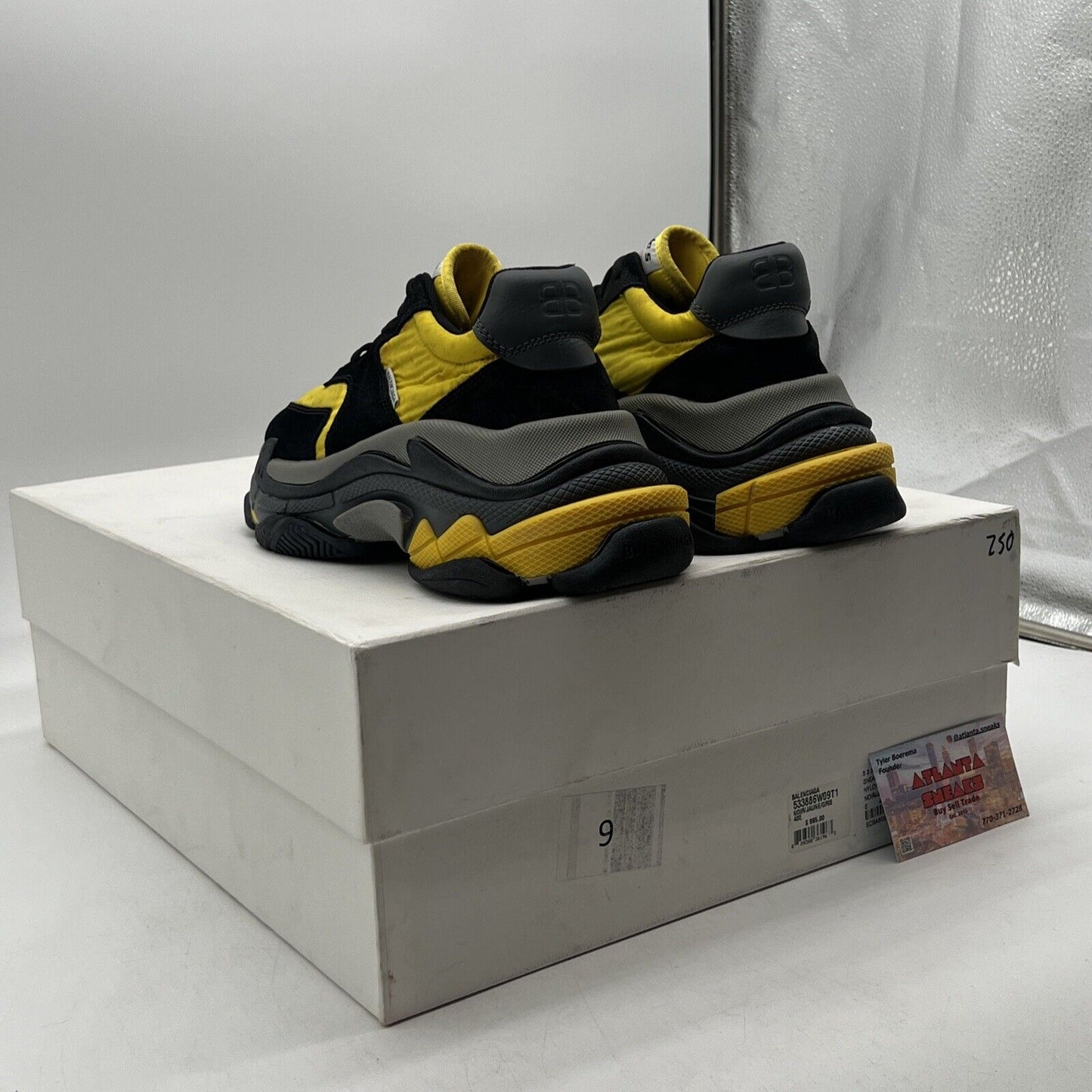 Size 7 - Balenciaga Triple S Sneaker Black Yellow Grey Suede