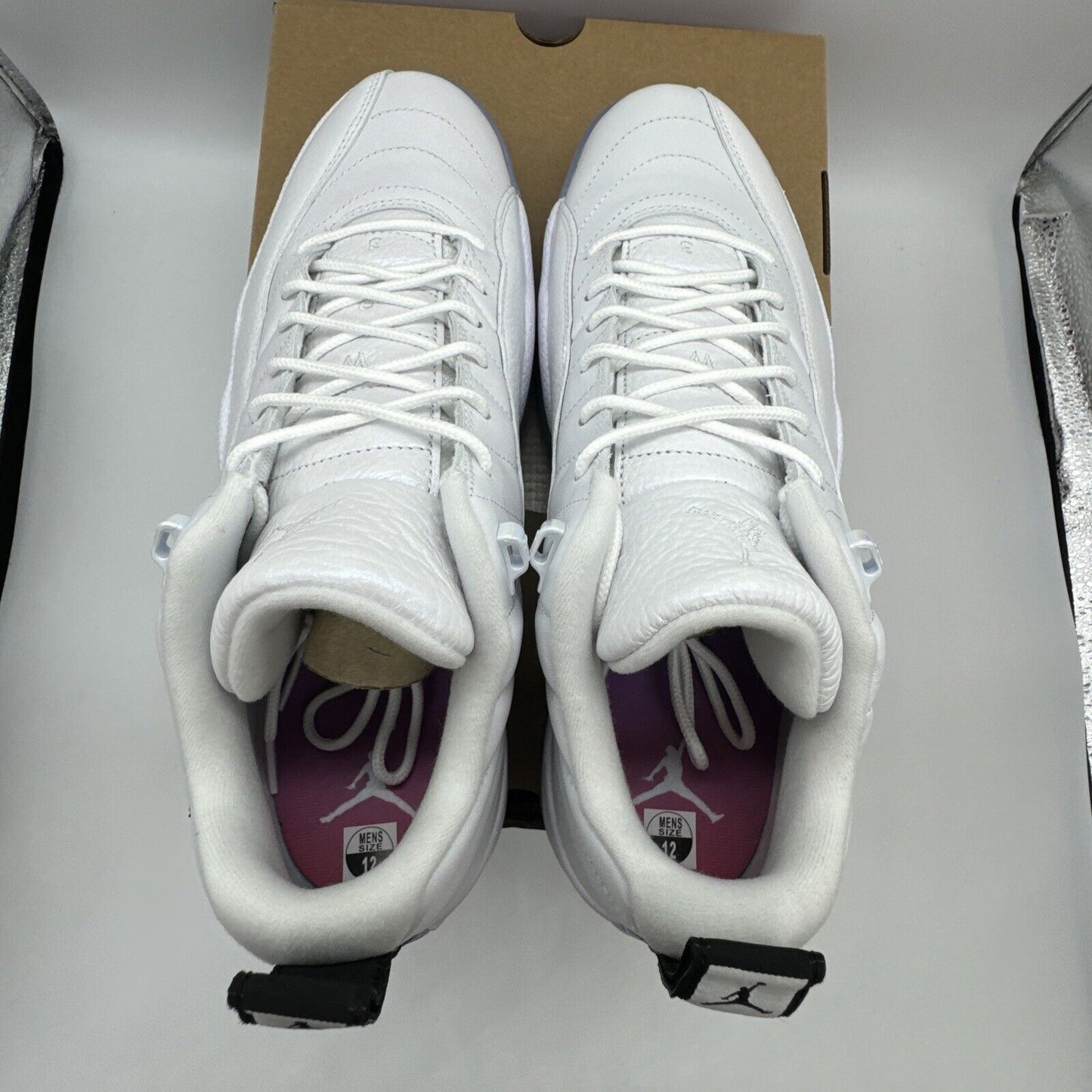 Size 12 - Jordan 12 Retro Low Easter white icy, blue leather suede, shiny new