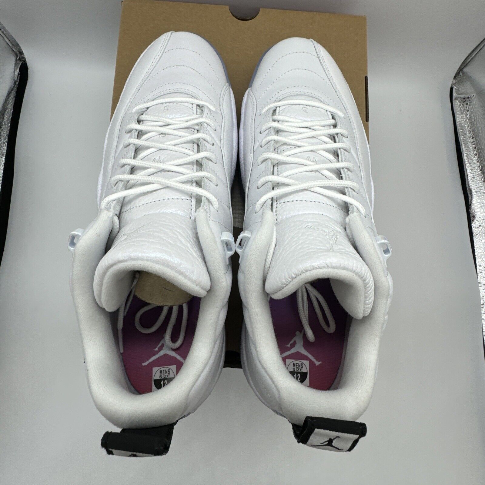 Size 12 - Jordan 12 Retro Low Easter white icy, blue leather suede, shiny new