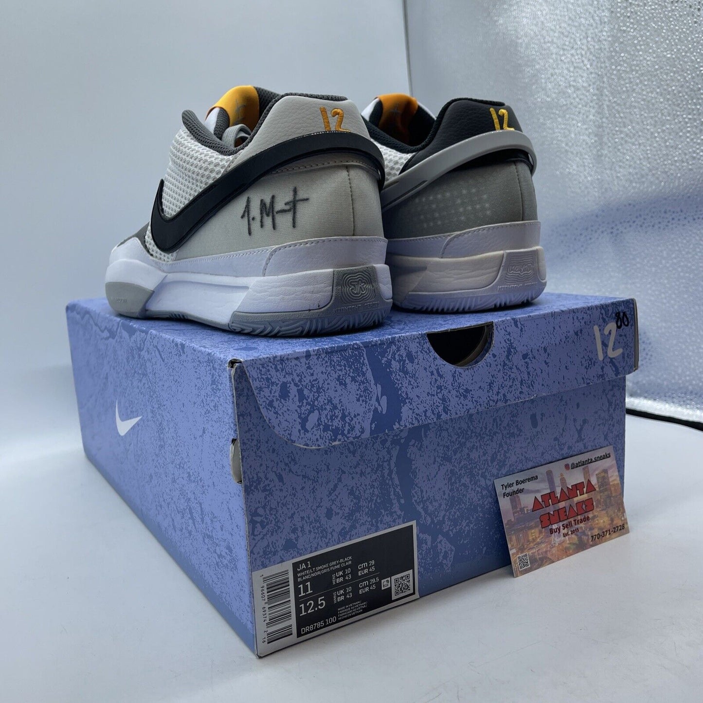 Size 11 - Nike Ja 1 Light Smoke Grey White Orange Black Leather (DR8785-100)