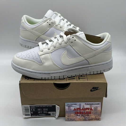 Size 7.5 -  Nike Dunk Low Next Nature Sail W White Leather Recycled Green Grey