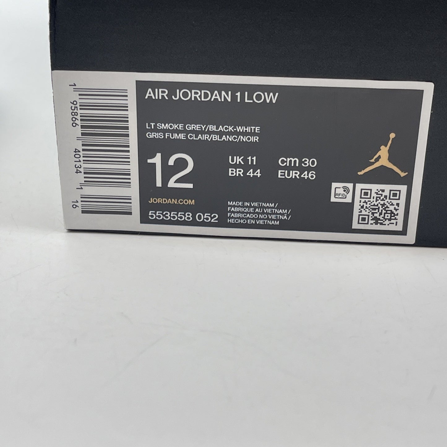 Size 12 - Jordan 1 Low Shadow Toe Grey Black White Leather (553558-052)