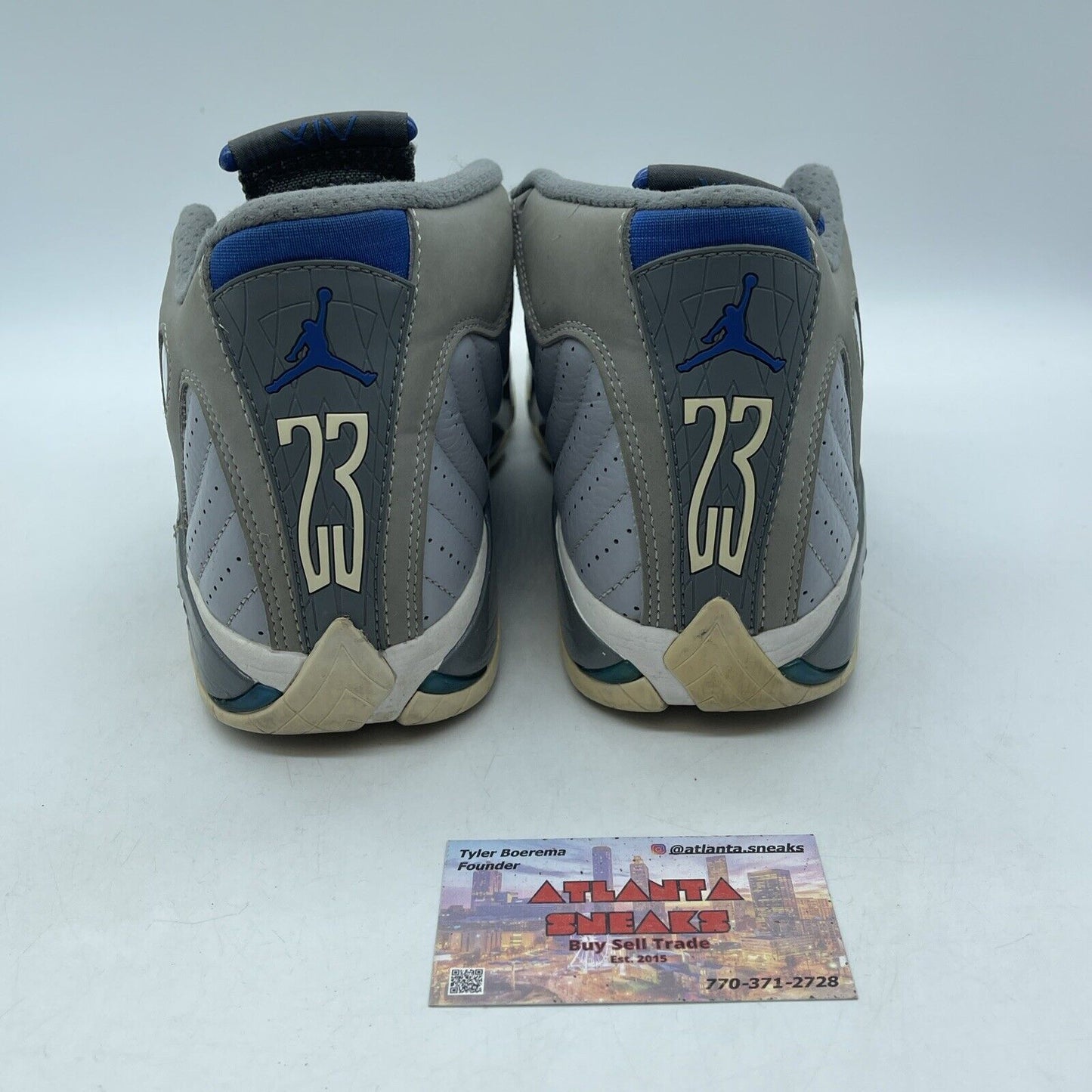 Size 8.5 - Air Jordan 14 Retro Wolf Grey White Blue Suede Leather (487471-004)