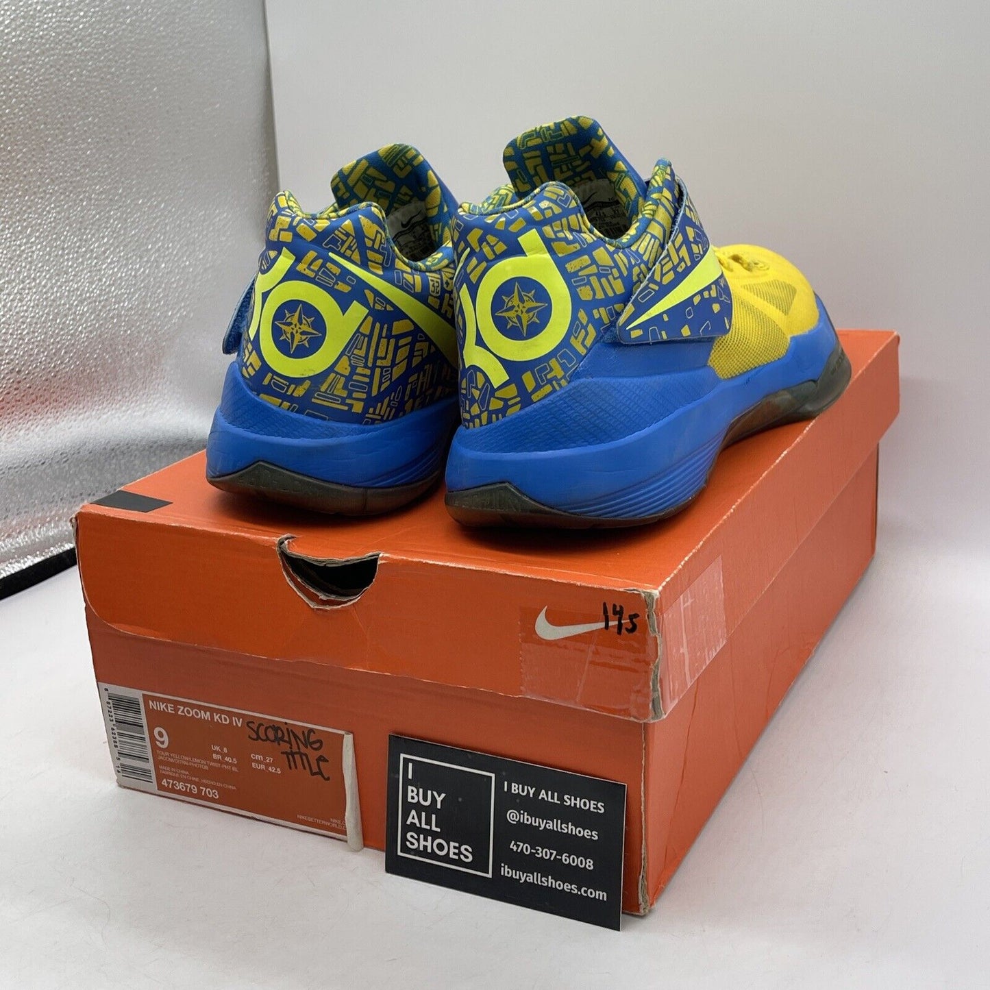 Size 9 - Nike Zoom KD 4 2012 Scoring Title Blue Yellow Leather (473679-703)