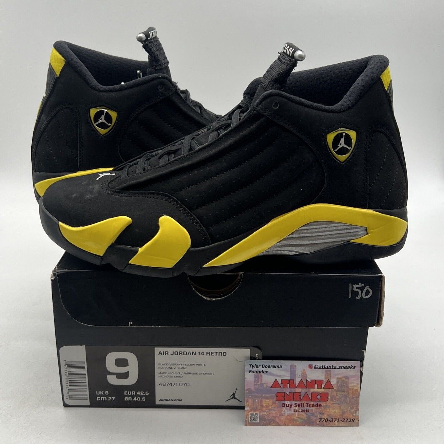 Size 9 - Air Jordan 14 Retro Thunder Black Yellow Suede (487471-070)