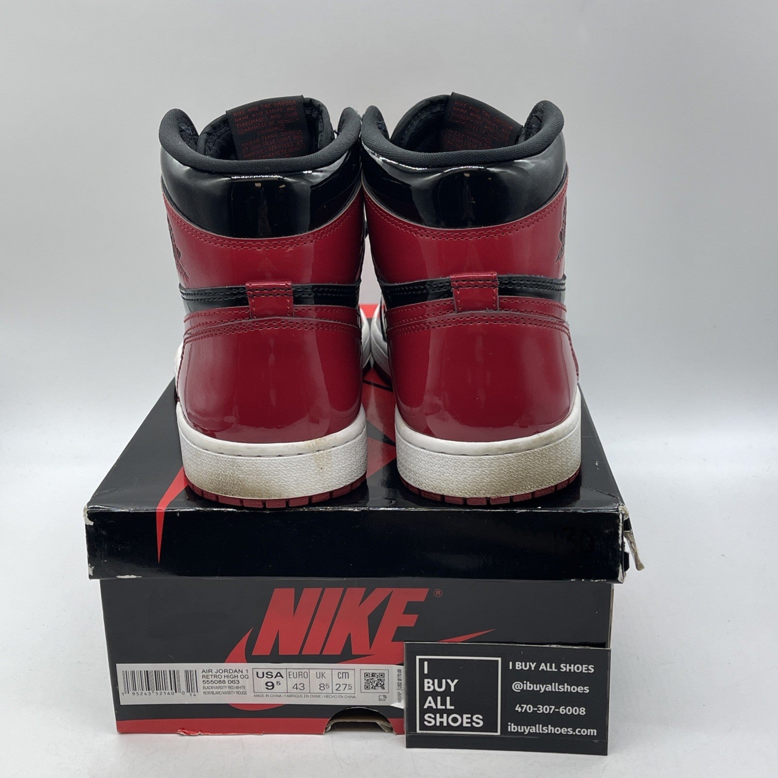 Size 9.5 - Air Jordan 1 Retro OG High Patent Bred (555088-063)