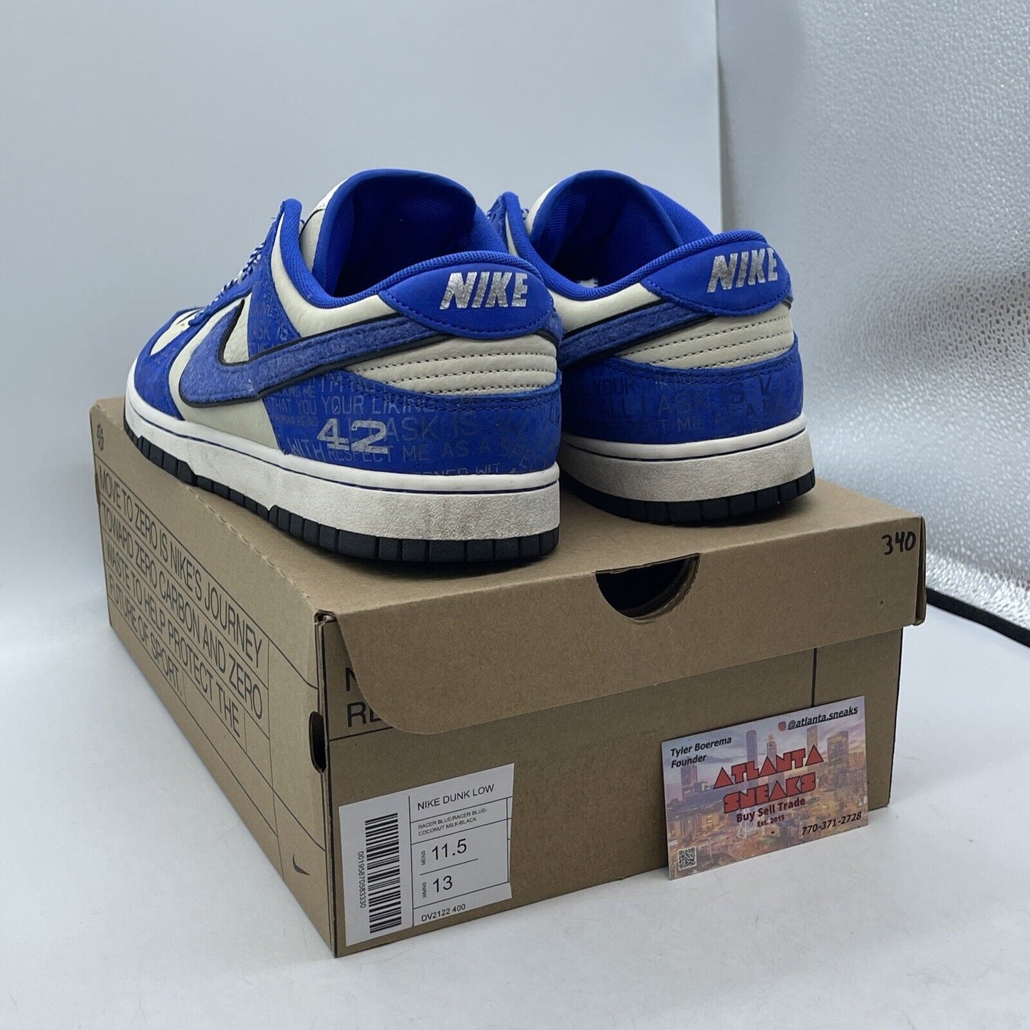 Size 11.5 - Nike Dunk Low Jackie Robinson Blue Grey Suede Leather (DV2122-400)