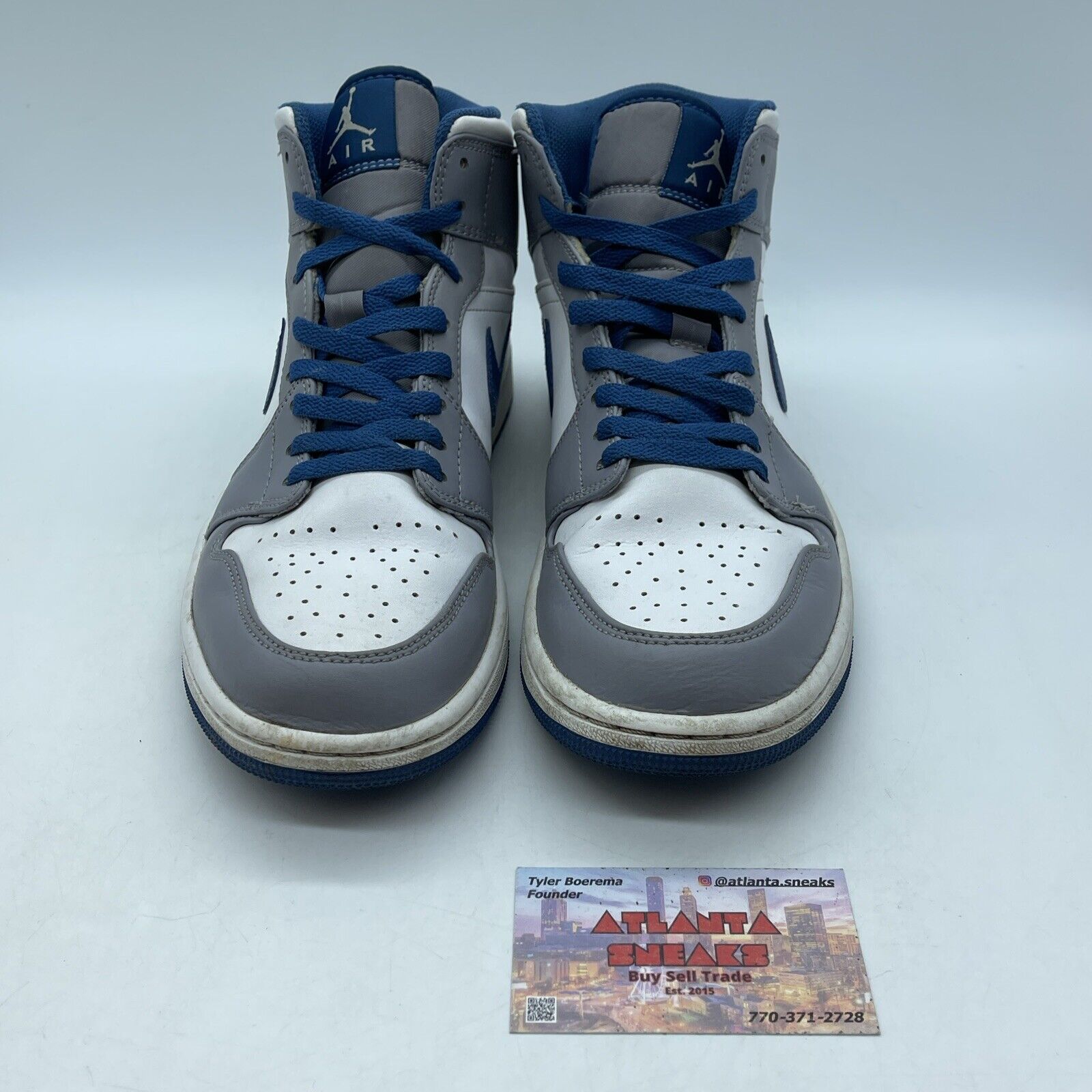 Size 9.5 - Jordan 1 Mid Cement True Blue Grey White Leather (DQ8426-014)