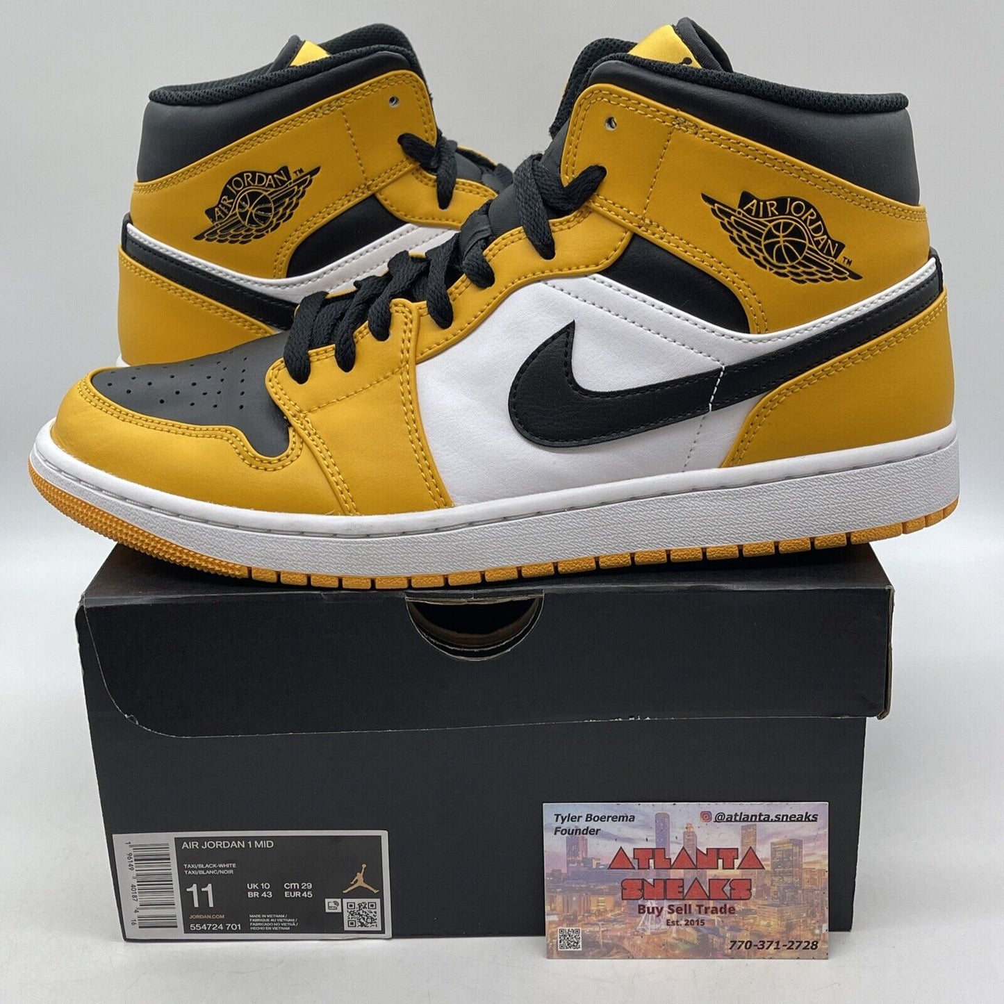 Size 11 - Jordan 1 Mid Taxi Yellow Black White Leather (554724-701)