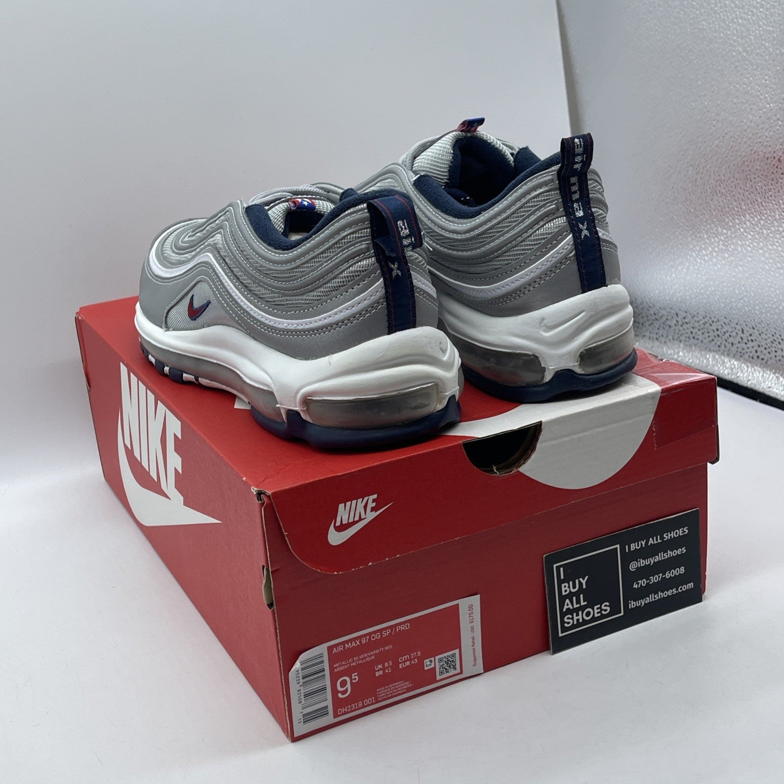 Size 9.5 - Nike Air Max 97 OG SP Puerto Rico Grey White Suede (DH2319-001)