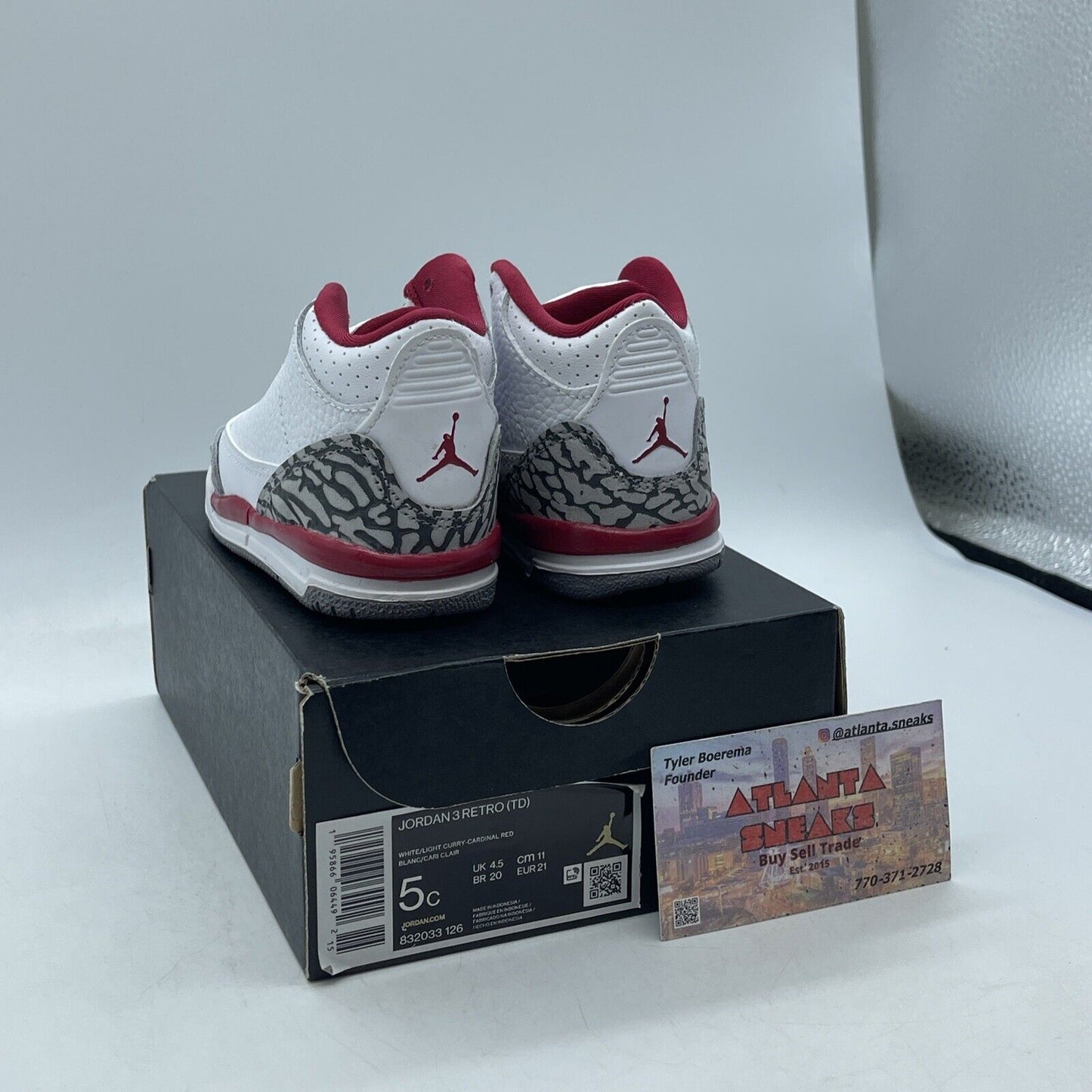 Size 5C - Air Jordan 3 Retro Cardinal White Leather Grey Suede (832033-126)